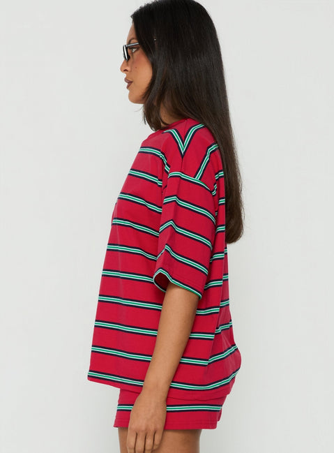Settle Down Short Sleeve Top Red Stripe