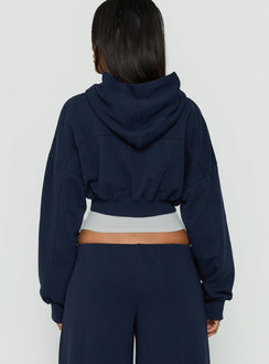 Lanna Fleece Zip Through Cropped Hoodie Navy