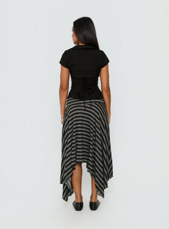 Alevia Asymmetrical Midi Skirt Black / Grey Stripe