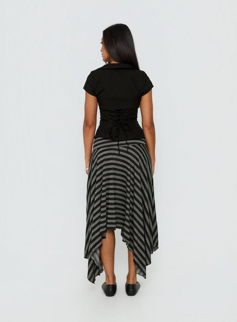Alevia Asymmetrical Midi Skirt Black / Grey Stripe