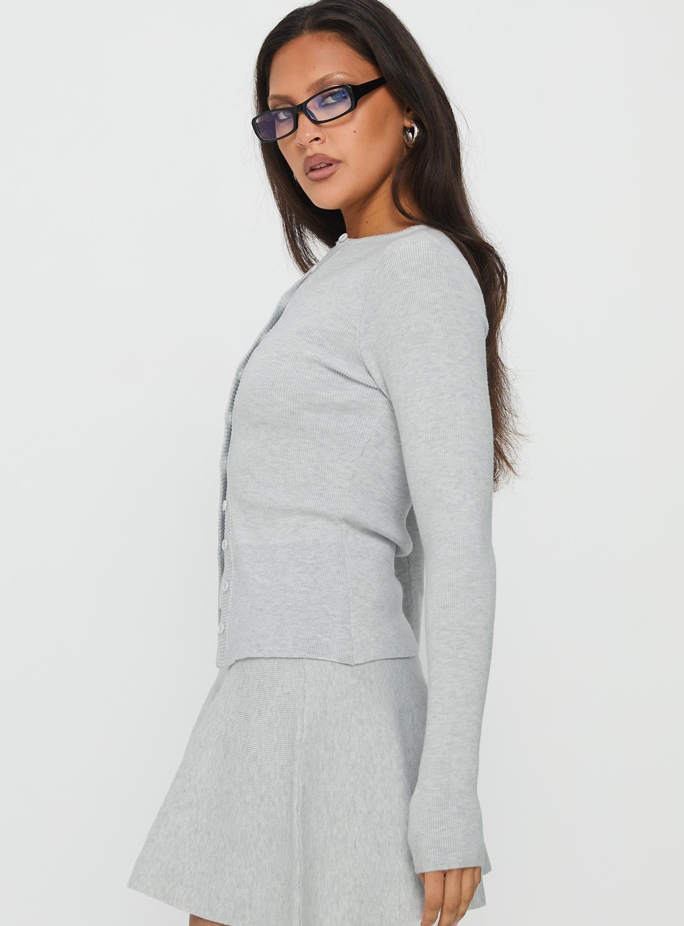 Juni Long Sleeve Knit Top Grey Marle