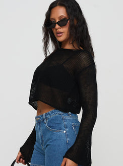 Presenting the Cafe Pari Sweater Black womens jumpers in short length side view of model wearing Princess Polly