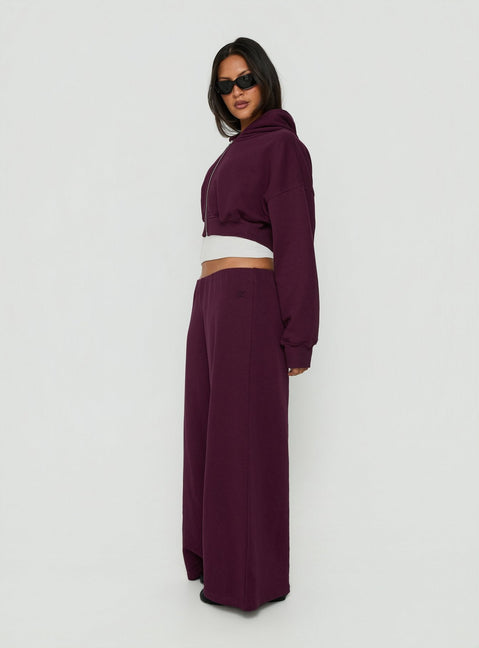 Kaeya Fleece Wide Leg Low Rise Pants Plum