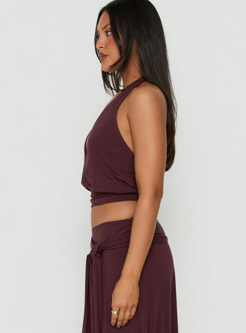 Arabele Halter Wrap Top Plum Noir