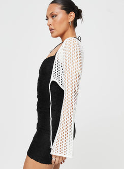 Crochet long sleeve top V-neckline, tie fastening at front