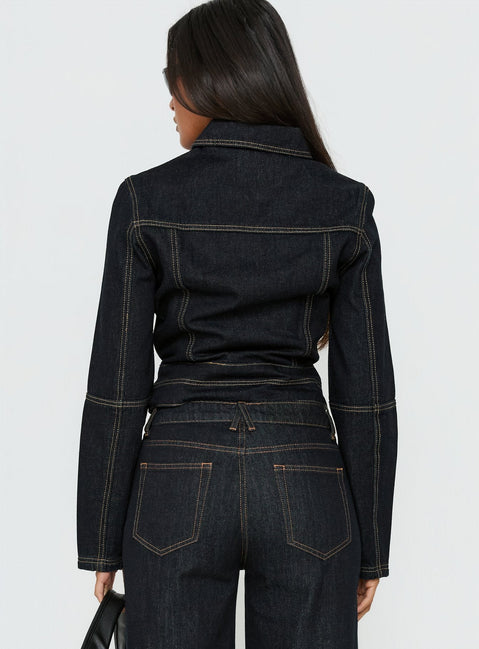 Remara Cinched Denim Jacket Dark Blue Wash