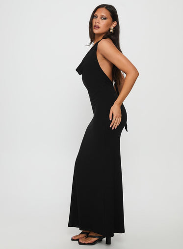 Diamonde Halter Scarf Maxi Dress Black