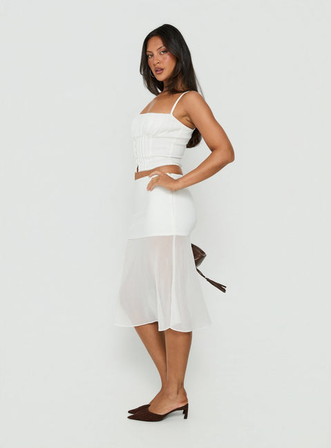 Camy Sheer Panelled Midi Skirt White