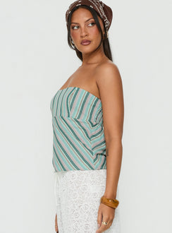 Elery Strapless Top Green Stripe