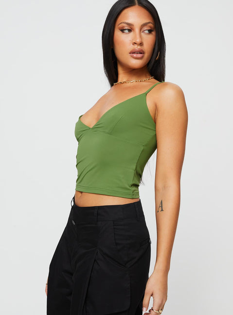 product Princess Polly Sleeveless Asymmetric Neckline  Kazan Cami Olive