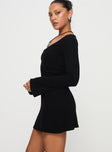 Mini dress  Ribbed material, scoop neckline, flare cuffs & hem, flowy style Good stretch, unlined