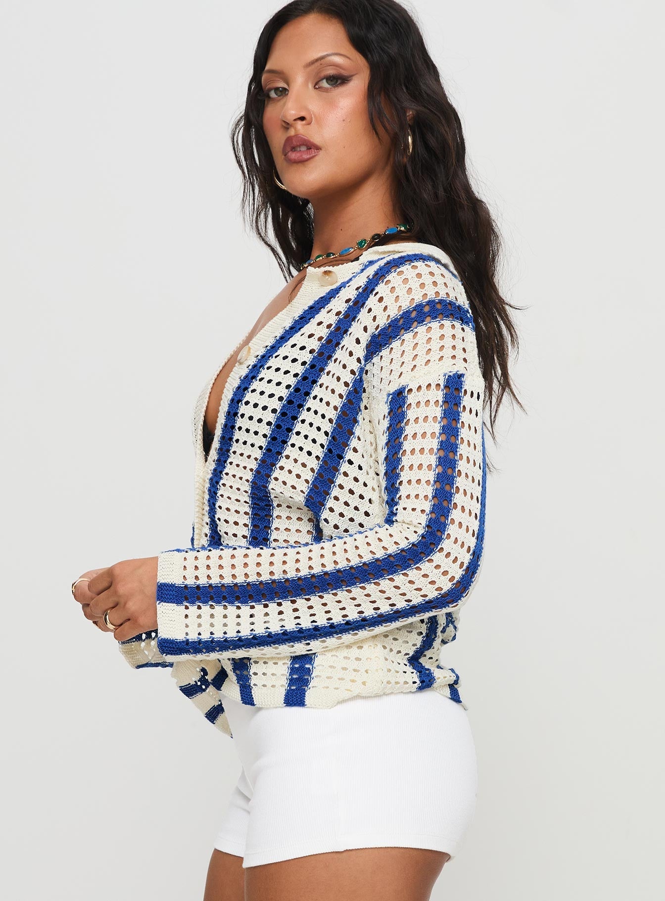 Magnus Collared Knit Sweater Blue Stripe
