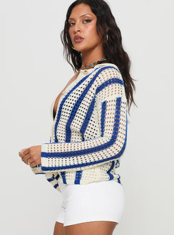 Magnus Collared Knit Sweater Blue Stripe