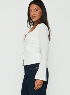 Leoniah Pico Trim Button Up Long Sleeve Top White
