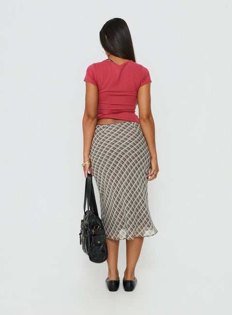 Sydni Midi Bias Cut Skirt Wine Check