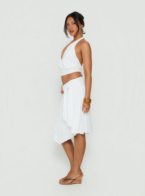Soft Focus Tie Waist Midi Skirt White