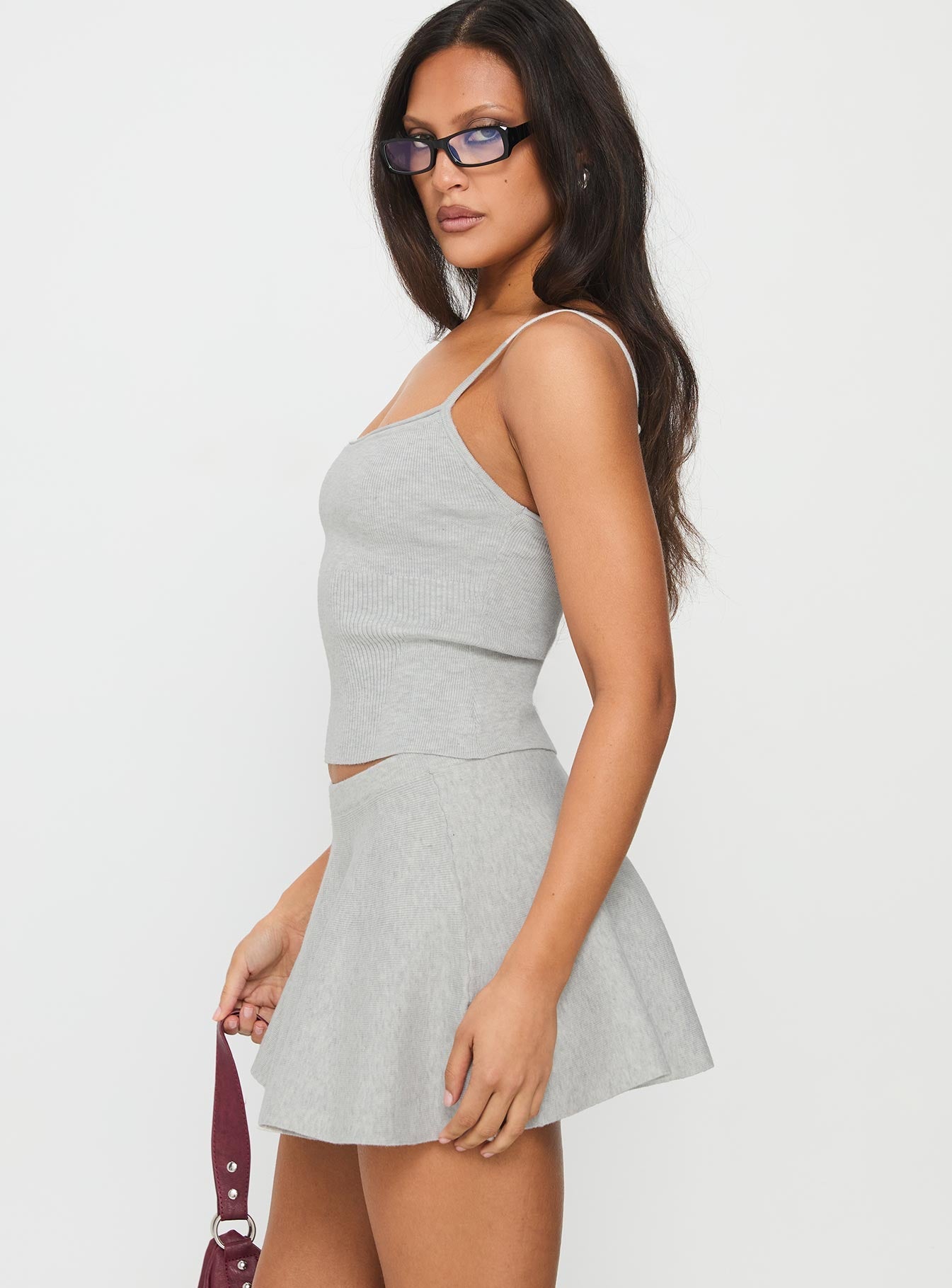 Juni Floaty Knit Mini Skirt Grey Marle