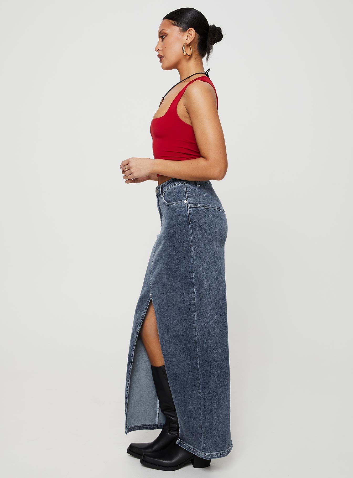 product Batkins Maxi Skirt Dark Wash Denim Princess Polly  Maxi 