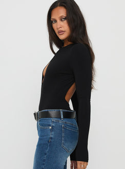Tovira Cut Out Long Sleeve Bodysuit Black