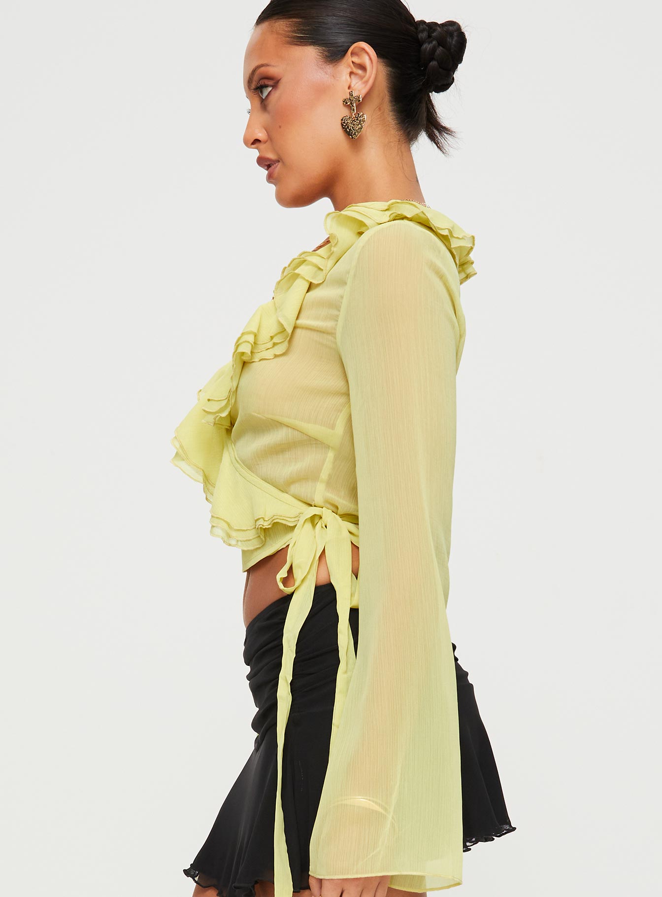 product Princess Polly Full Sleeves Square Neck  She's Mine Frill Wrap Top Yellow