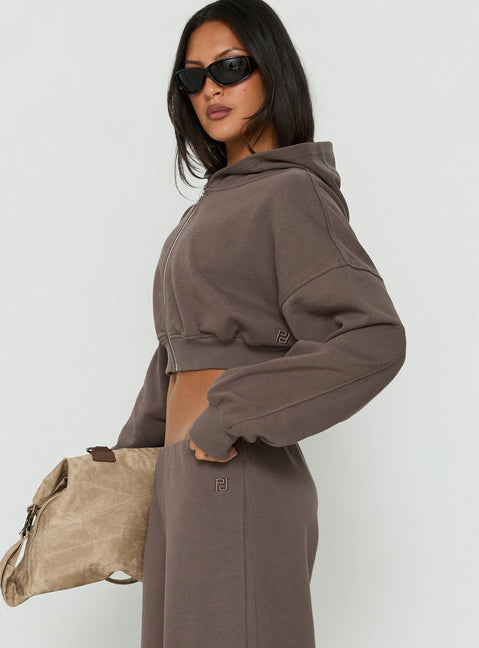 Lanna Fleece Zip Through Cropped Hoodie Grey