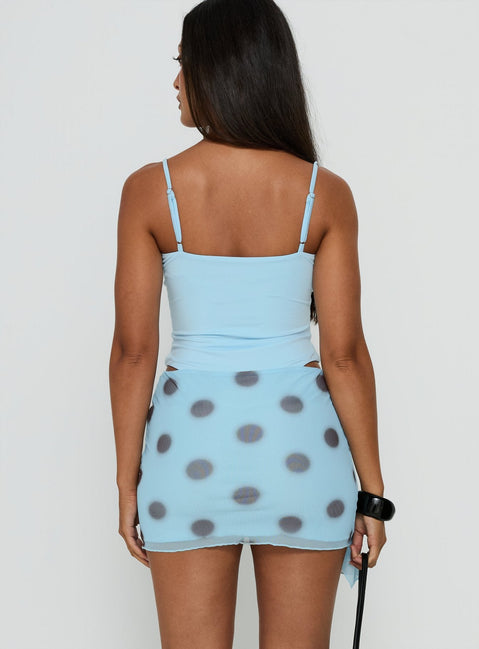 Cosmina Sarong Mini Dress Blurred Blue Polka Dot