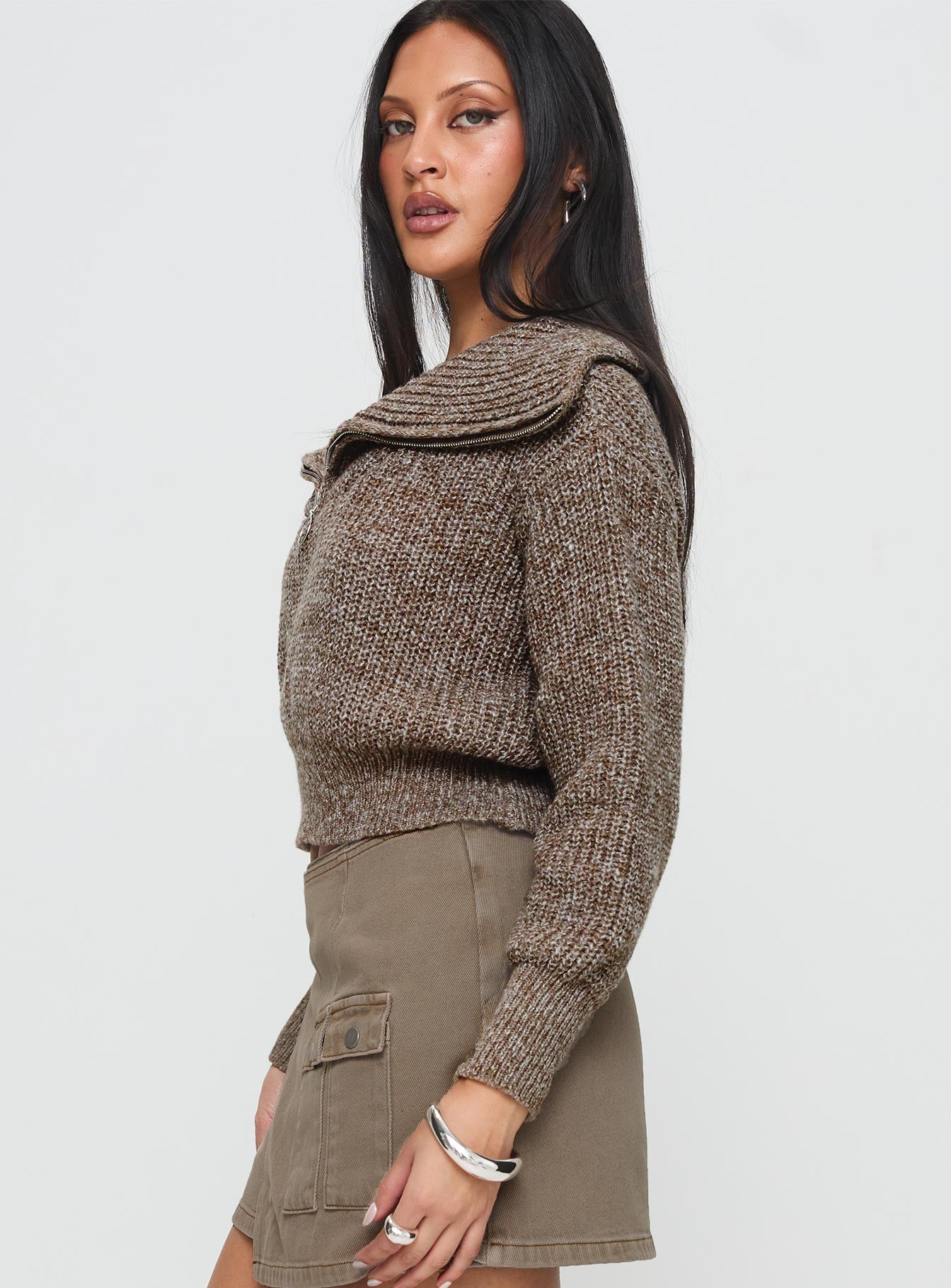 Leightyn Quarter Zip Knit Sweater Beige