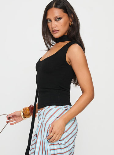Roana Reversible Scarf Tie Knit Top Black