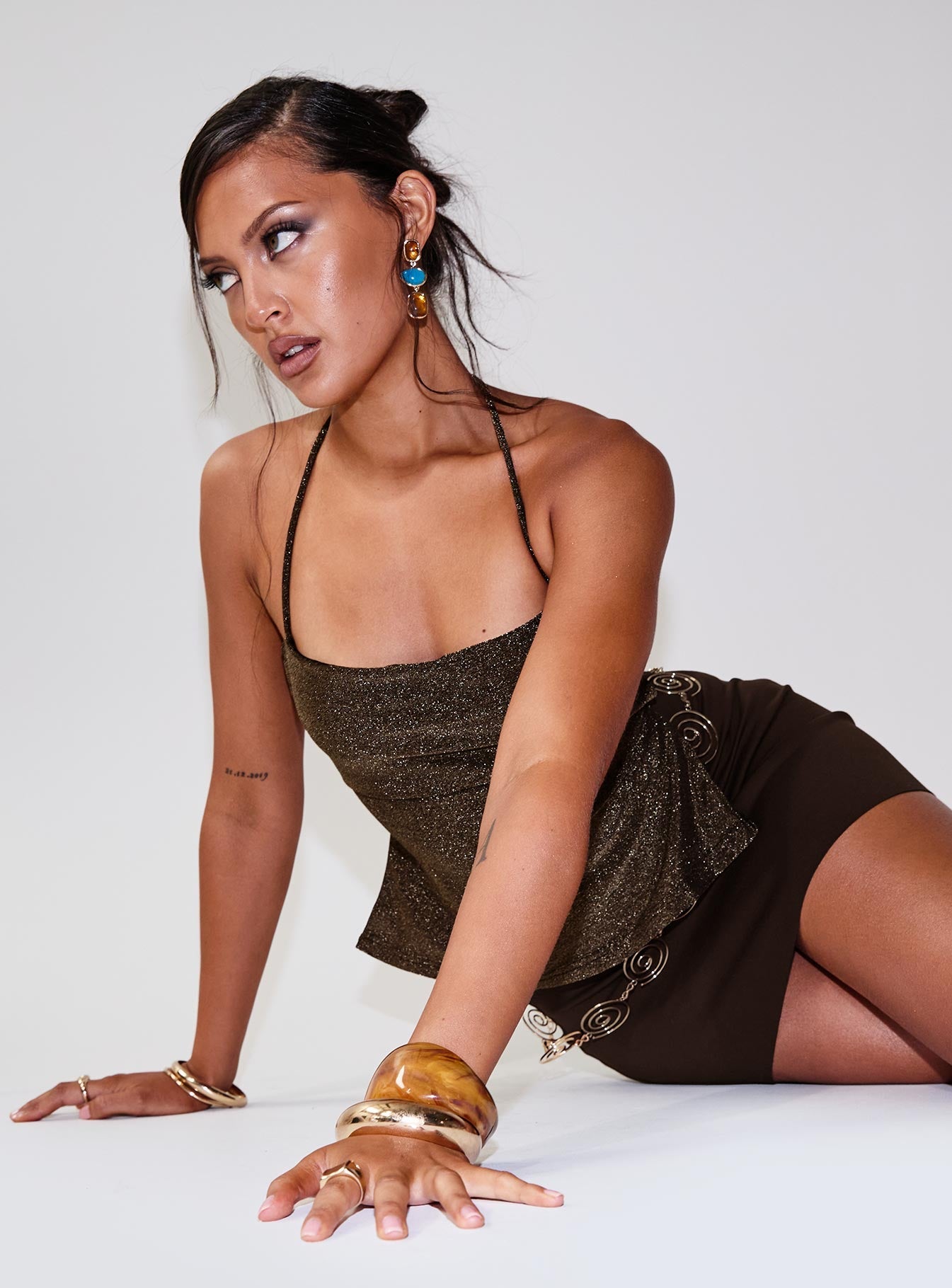 Puzzle Piece Tie Back Top Gold Shimmer