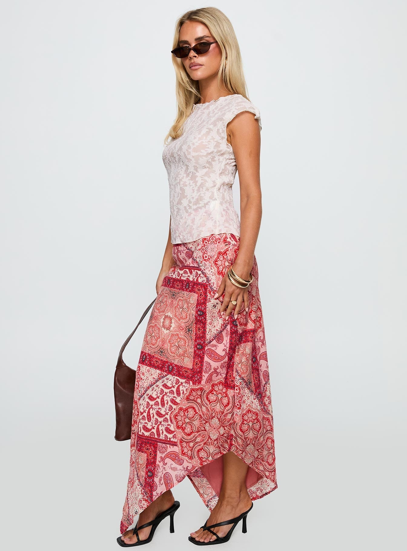 Cyriella Asymmetrical Midi Skirt Red