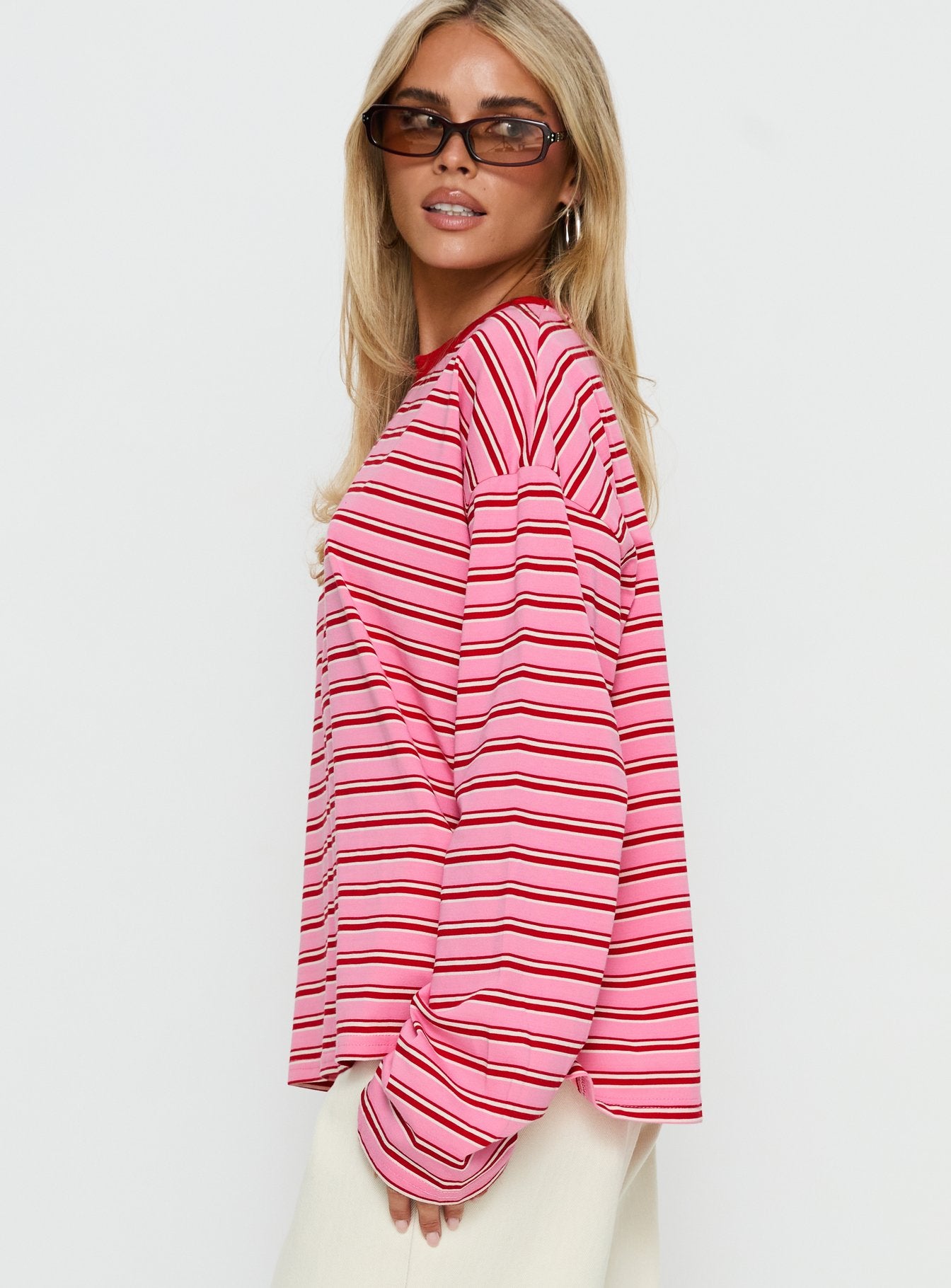 Settle Down Long Sleeve Top Pink / Red Stripe