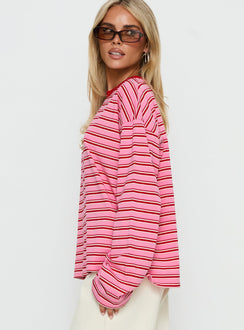 Settle Down Long Sleeve Top Pink / Red Stripe