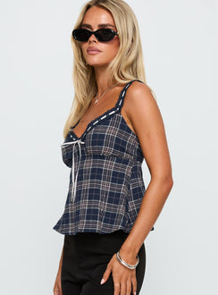 Pretty It Up Tie Detail Top Blue Check