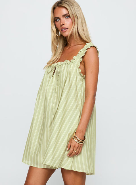 Swing Mini Dress Green Stripe