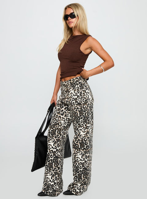 Wild Ride High Rise Wide Leg Cargo Jeans Leopard