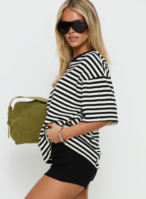 Settle Down Short Sleeve Top Black / White Stripe