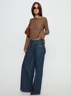 Unwritten Mid Rise Wide Leg Jeans Dark Blue Wash Petite