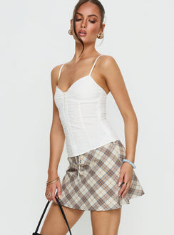 Pretty It Up Mini Skirt Beige Check