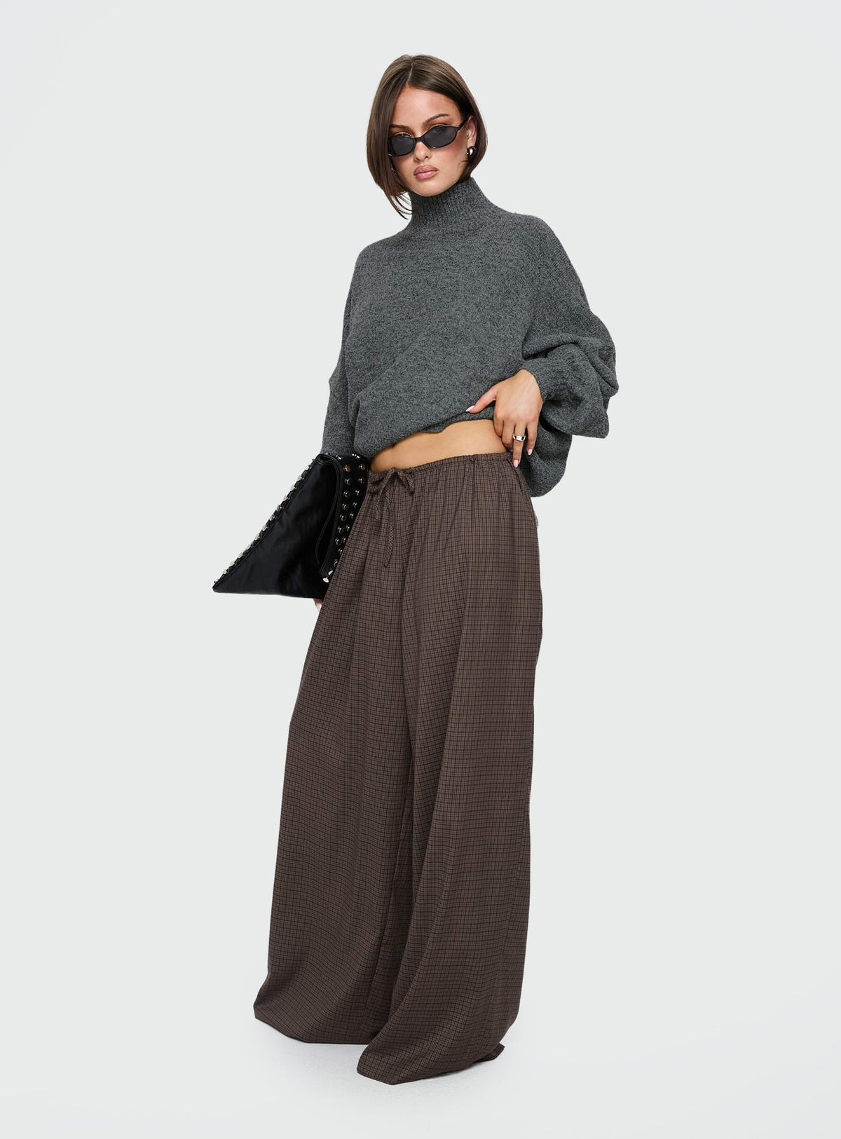 Bungala Oversized Relaxed Pant Brown Check Petite