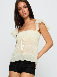 side view of model wearing Princess Polly Brighter Than Stars Tiered Top Cream Sleeveless Square Neck 