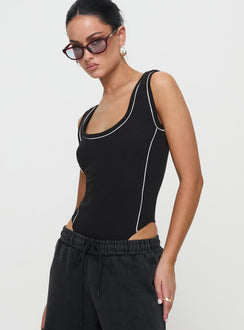 Velvela Contrast Stitch Bodysuit Black / White