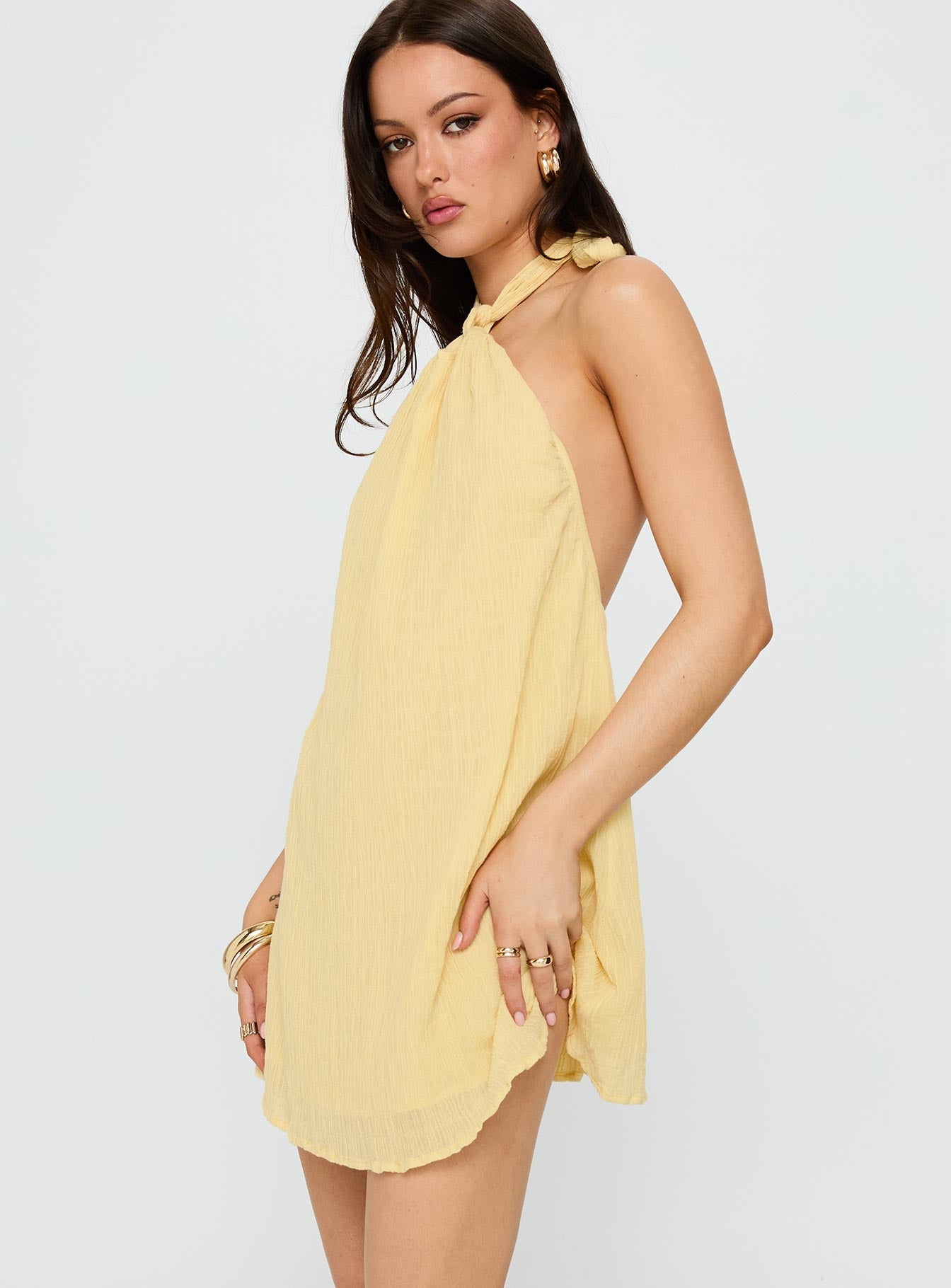 Kaiko Halter Mini Dress Yellow