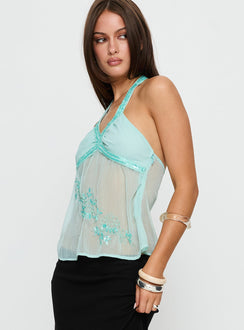 Celsea Beaded Sheer Cami Top Aqua