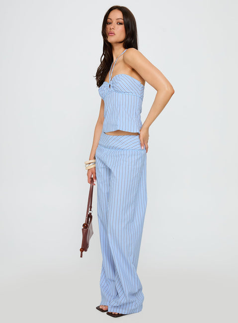 front view of model wearing Princess Polly Sofea Mid Rise Pant Blue Stripe High Waisted Pants 