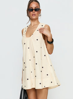 Eberta Ruched Baby Doll Mini Dress Yellow Polka Dot