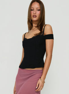 Anikka Off Shoulder Lace Detail Corset Top Black