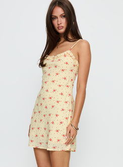 Blossomer Frill Trim Mini Dress Yellow Floral