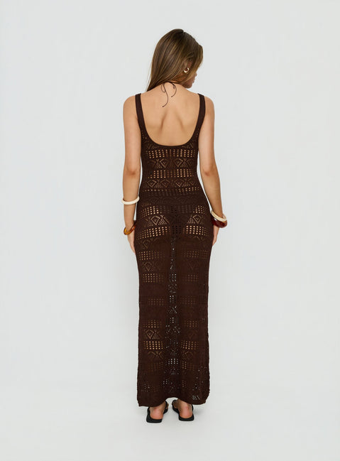 Ledena Knit V Neck Maxi Dress Chocolate