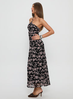 Anisa Halter Maxi Dress Black Floral