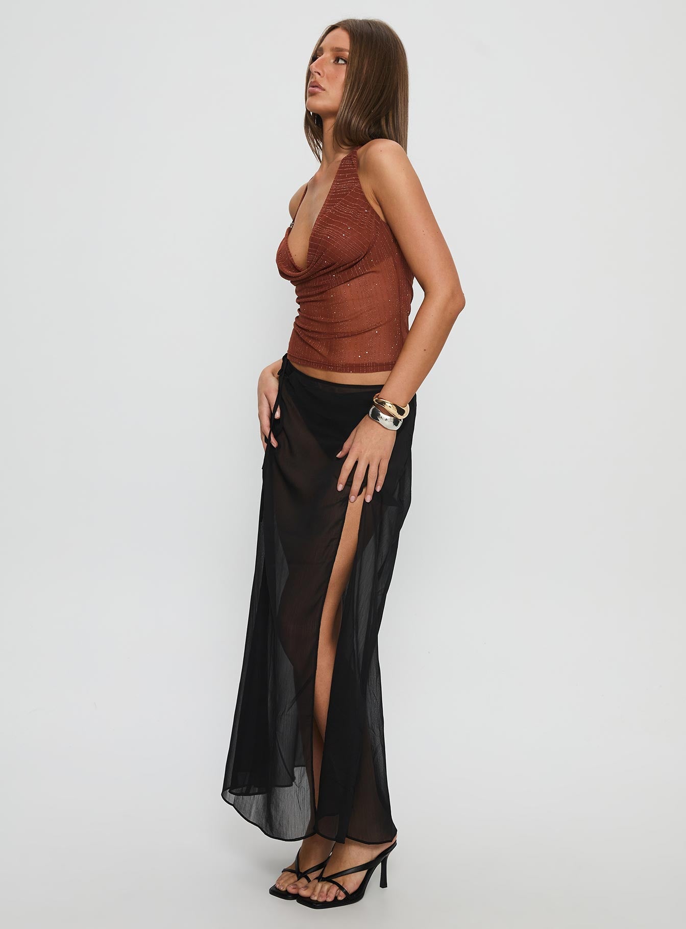 Onyxa Sheer Wrap Maxi Skirt Black